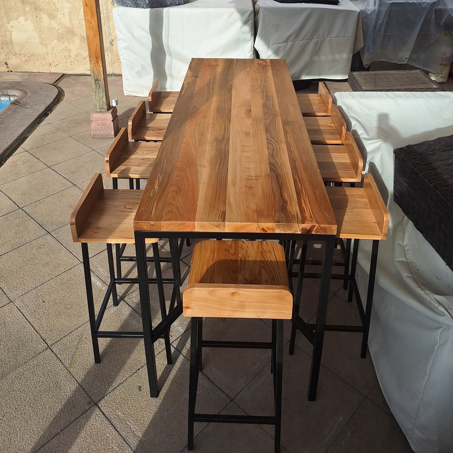 Mesa Alta de Terraza  - Fierro y Roble  - 220x100x90