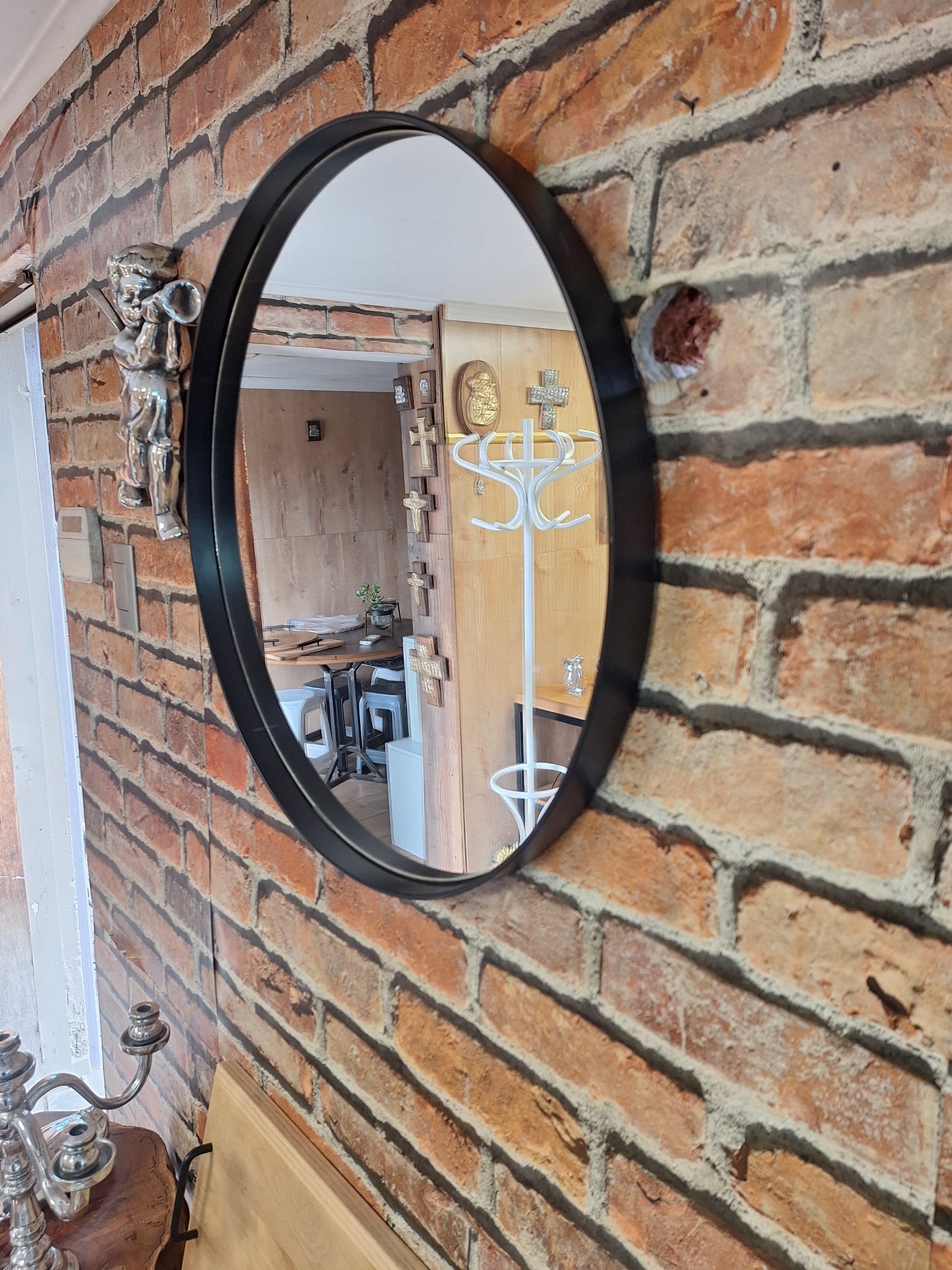 Espejo Redondo Pared - Modelo Negro 80cm