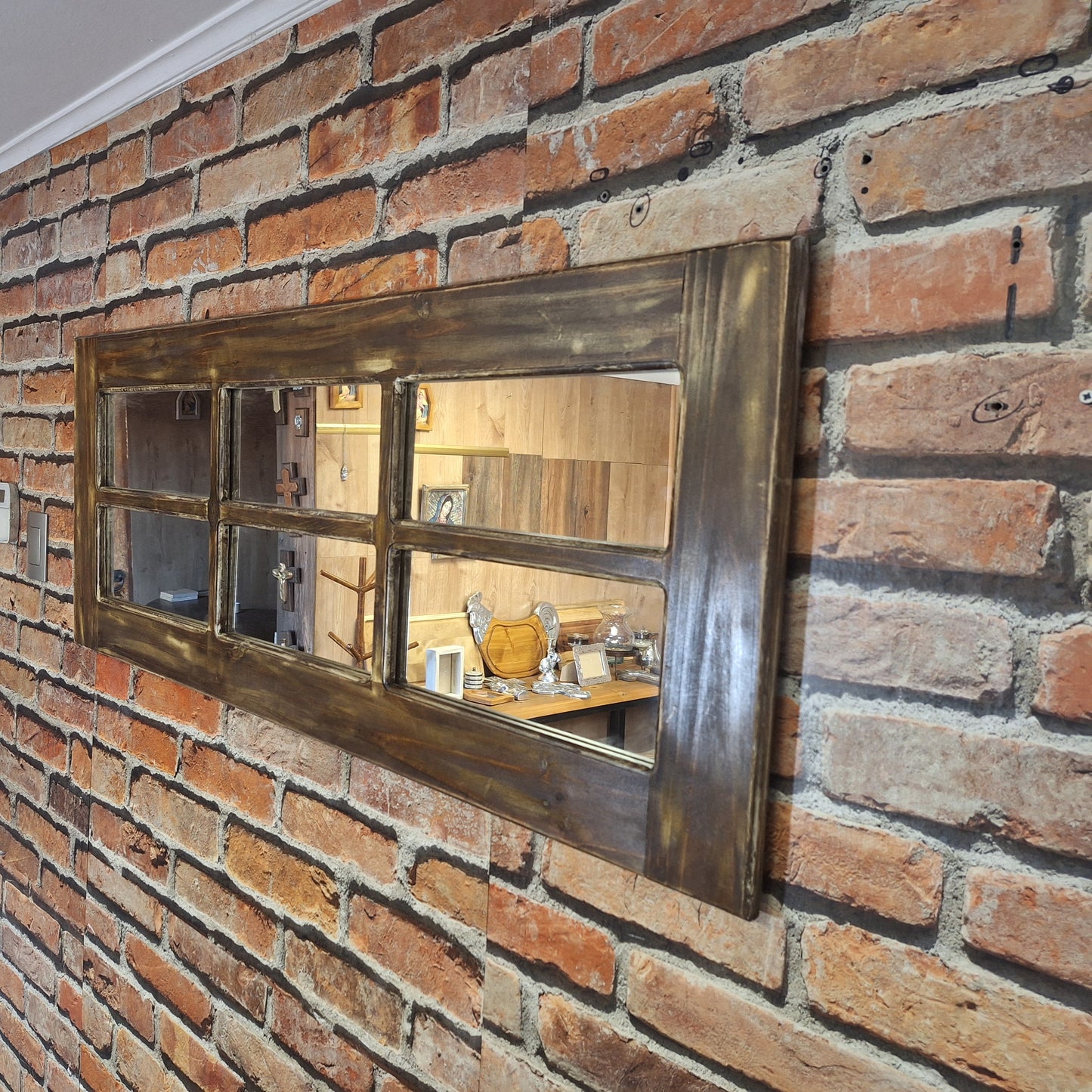 Espejo Pared Madera - Linea Retro Ventanal Oscuro