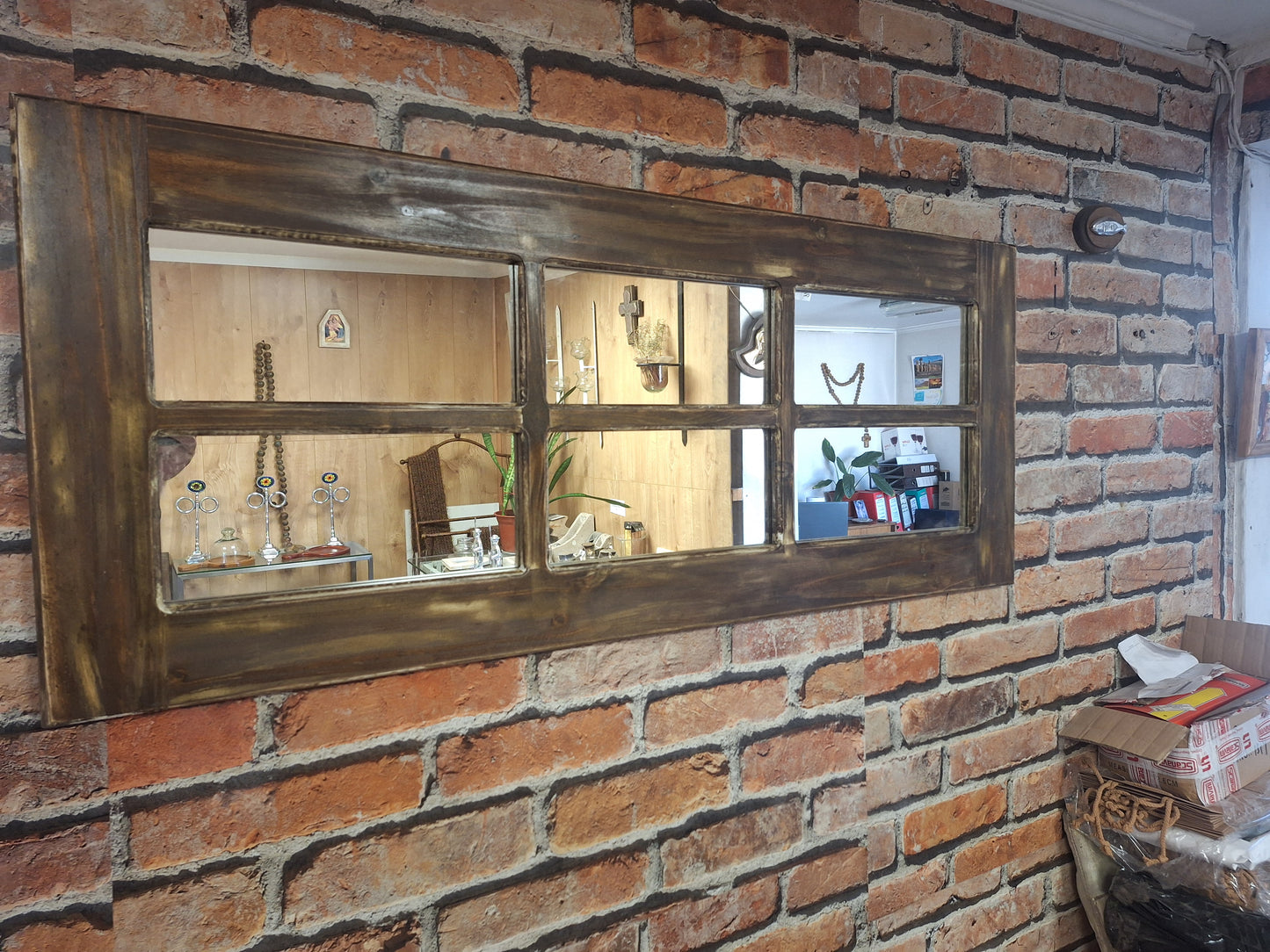 Espejo Pared Madera - Linea Retro Ventanal Oscuro