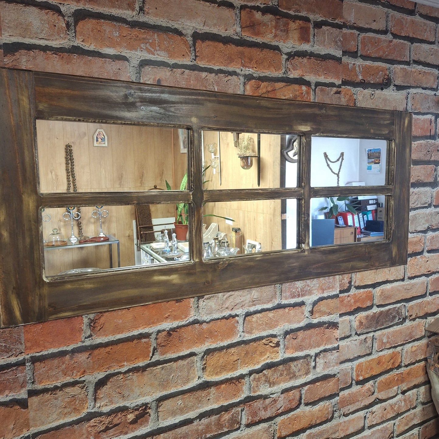 Espejo Pared Madera - Linea Retro Ventanal Oscuro
