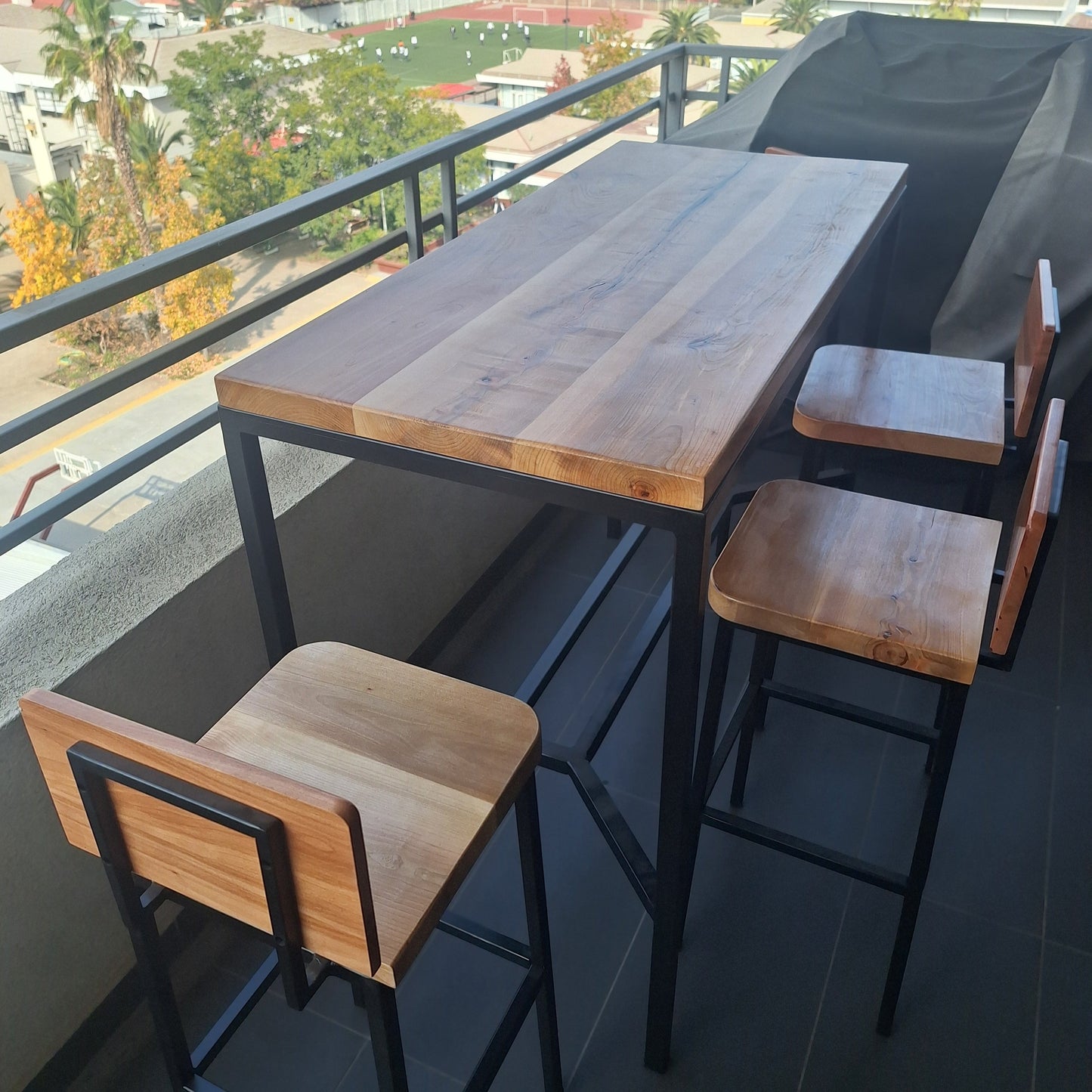 Mesa Alta de Terraza - Fierro y Roble - 150x70x90