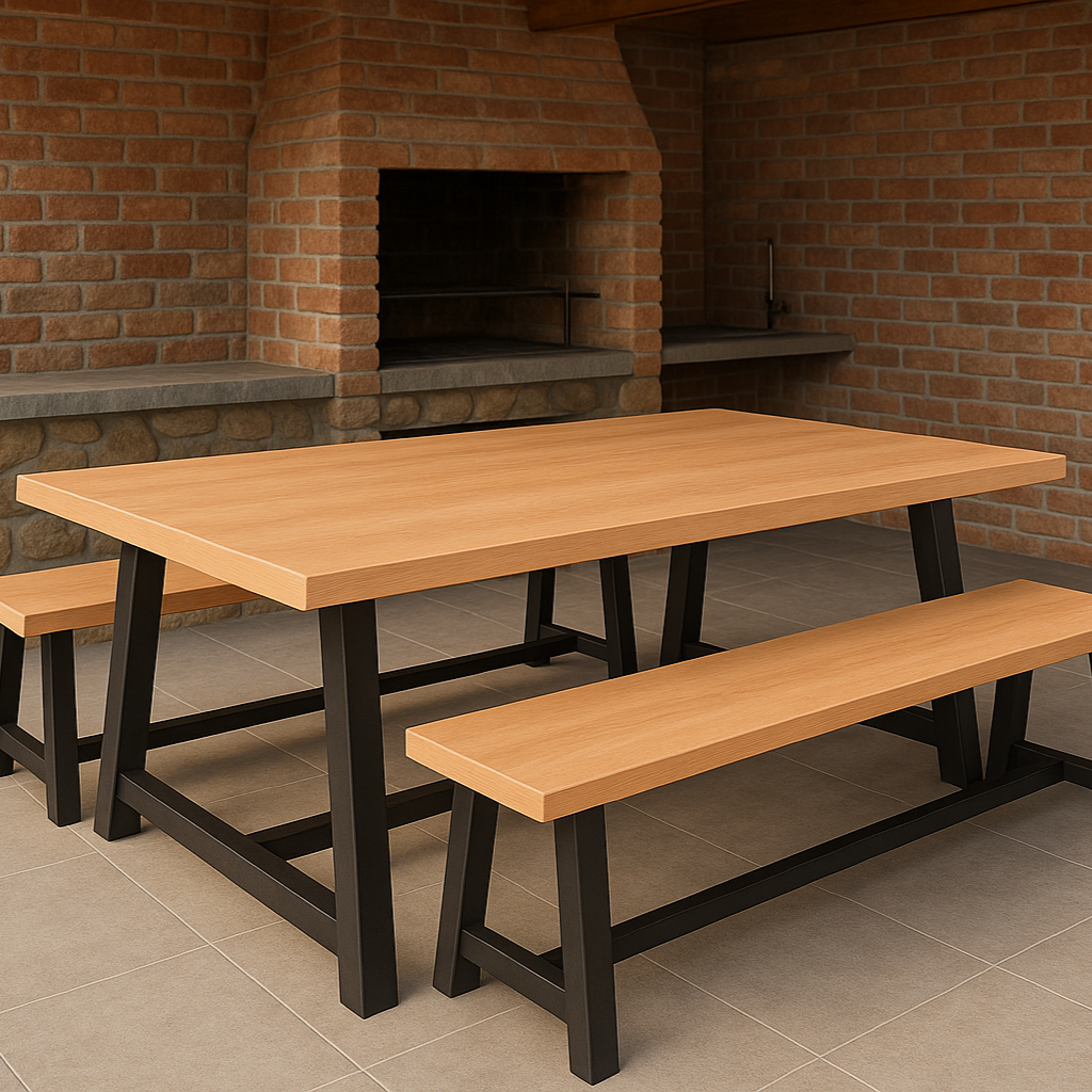 Mesa Comedor Terraza - Fierro Madera - 200x90x78