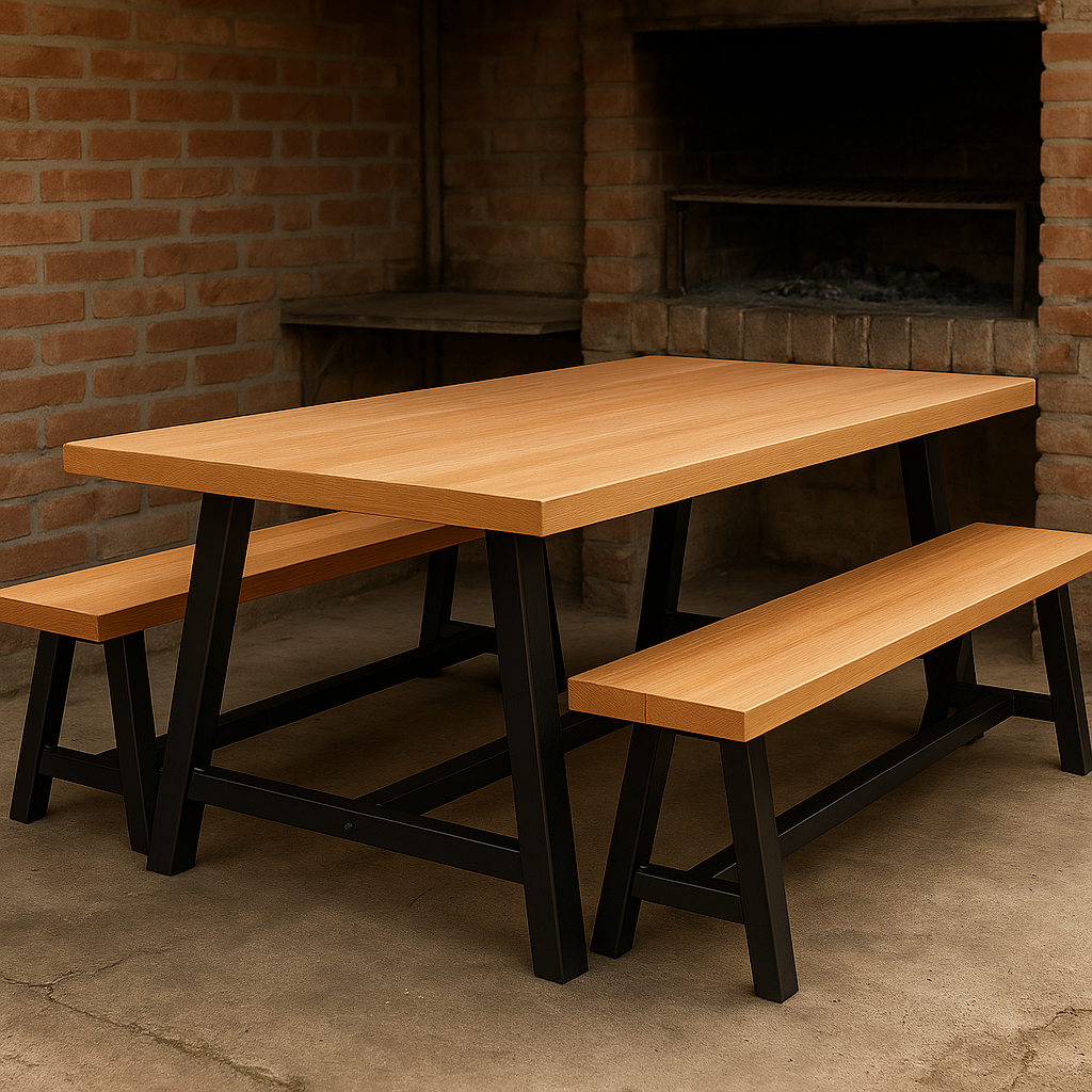 Mesa Comedor Terraza - Fierro Madera - 200x90x78