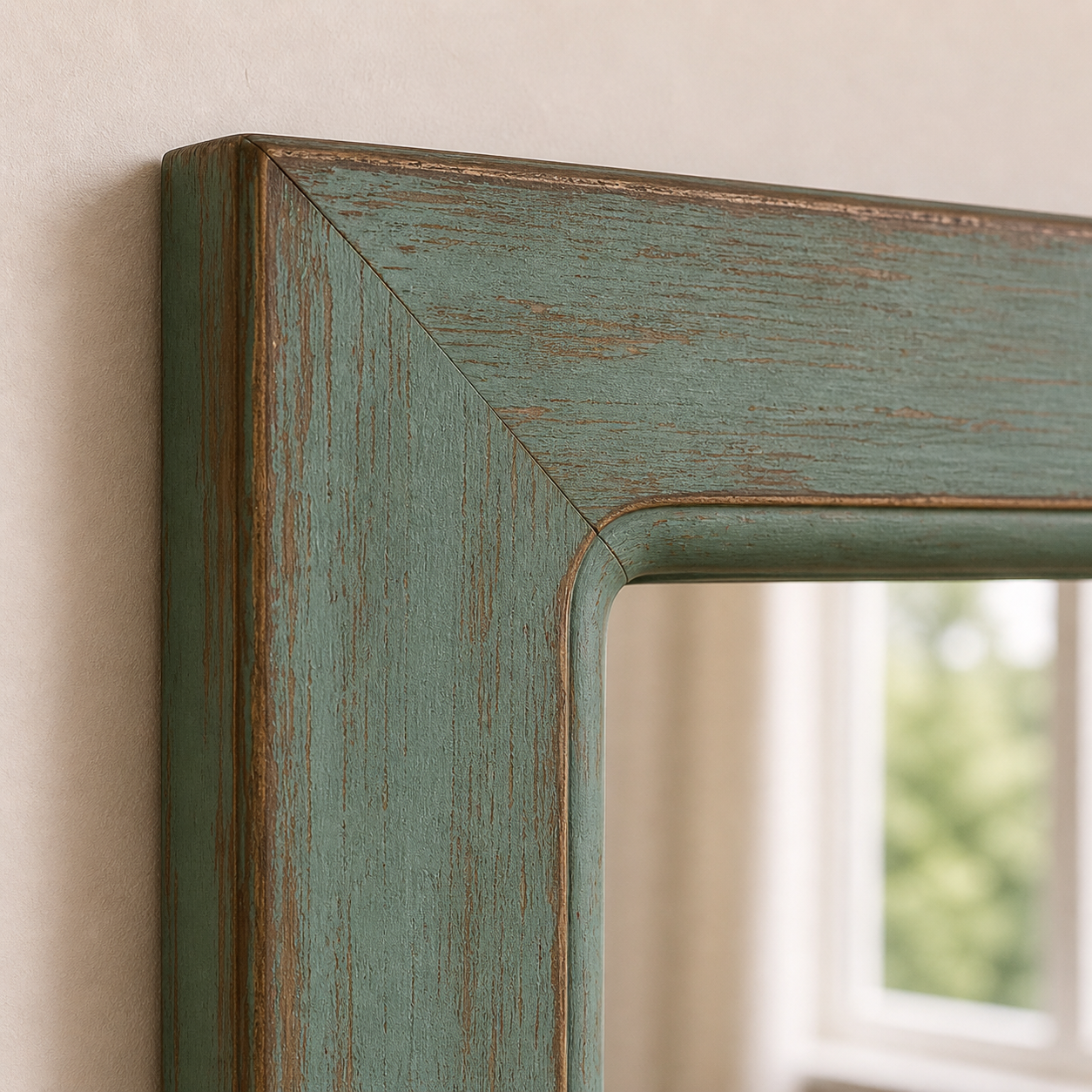 Espejo Pared Madera - Linea Ventanal Color Verde Agua