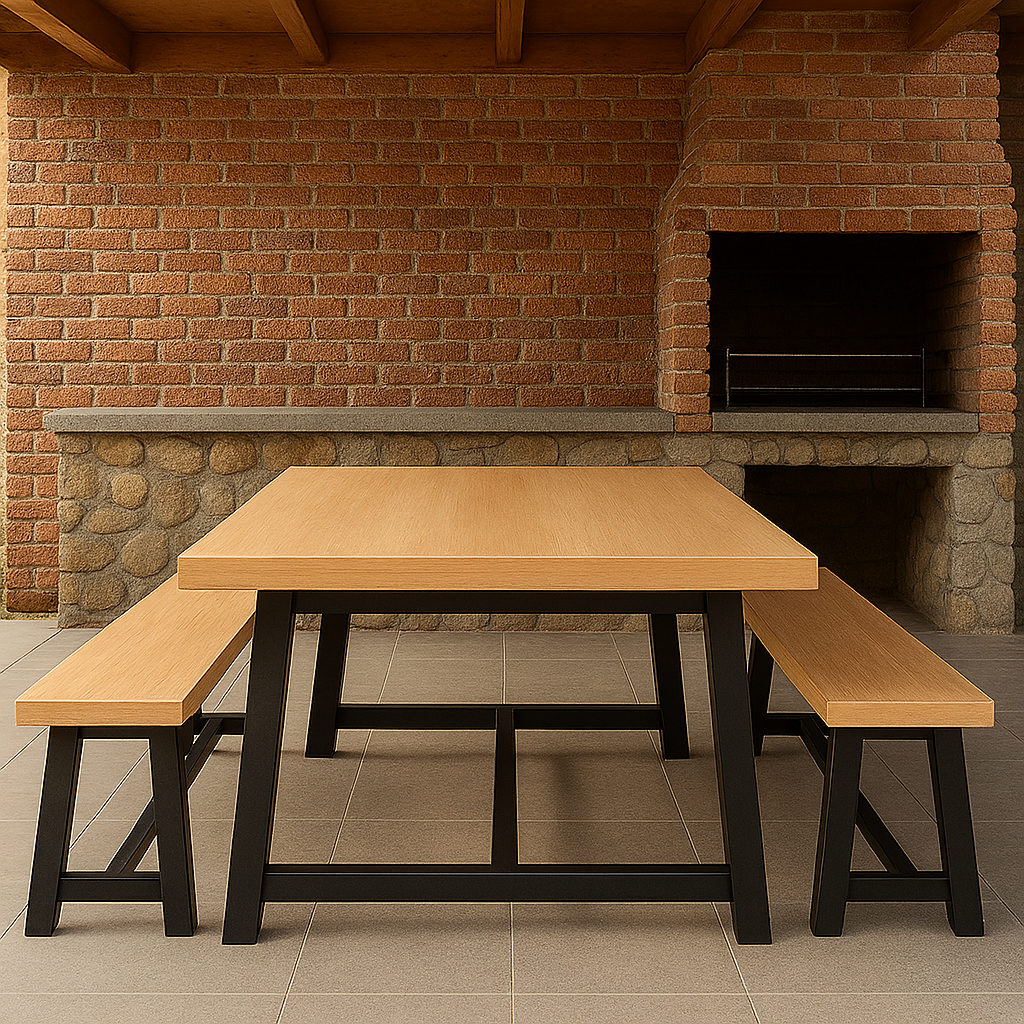 Mesa Comedor Terraza - Fierro Madera - 200x90x78