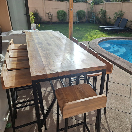 Mesa Alta de Terraza  - Fierro y Roble  - 220x100x90