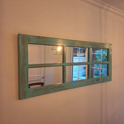 Espejo Pared Madera - Linea Ventanal Color Verde Agua