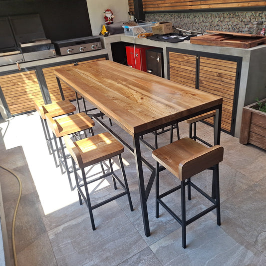 Mesa Alta de Terraza  - Fierro y Roble  - 180x70x90