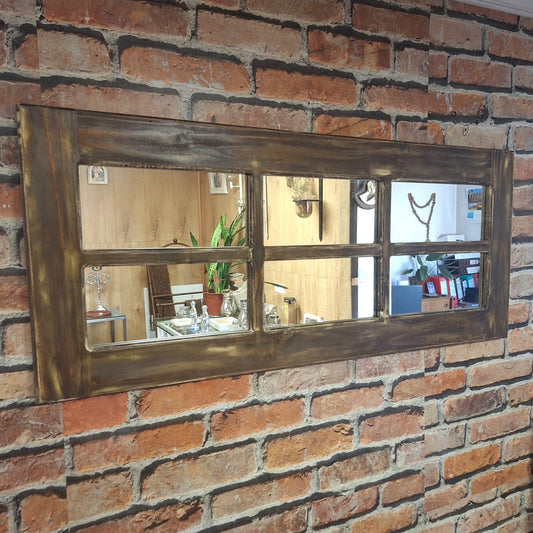 Espejo Pared Madera - Linea Retro Ventanal Oscuro