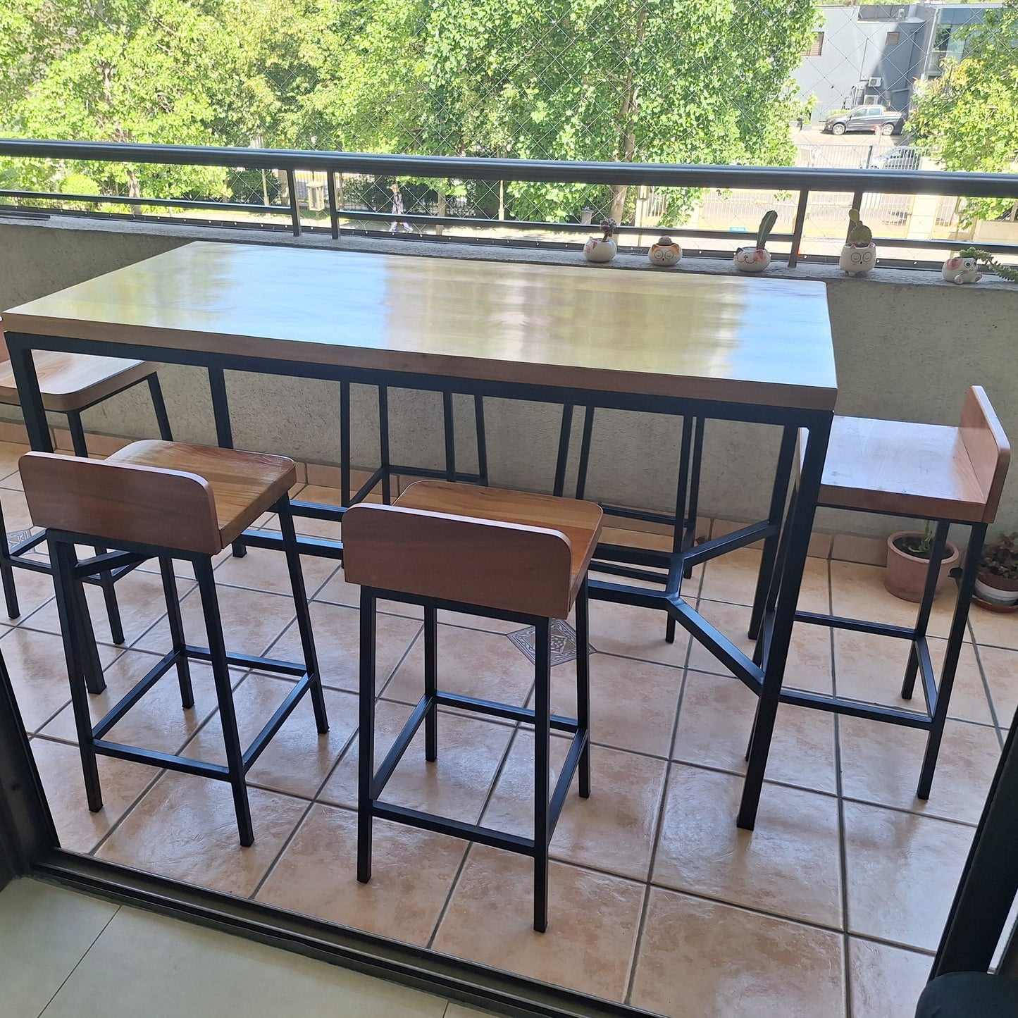 Mesa Alta de Terraza con 6 Pisos  - Fierro y Roble  - 180x70x95