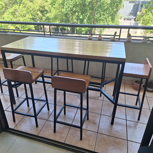 Mesa Alta de Terraza con 6 Pisos  - Fierro y Roble  - 180x70x95