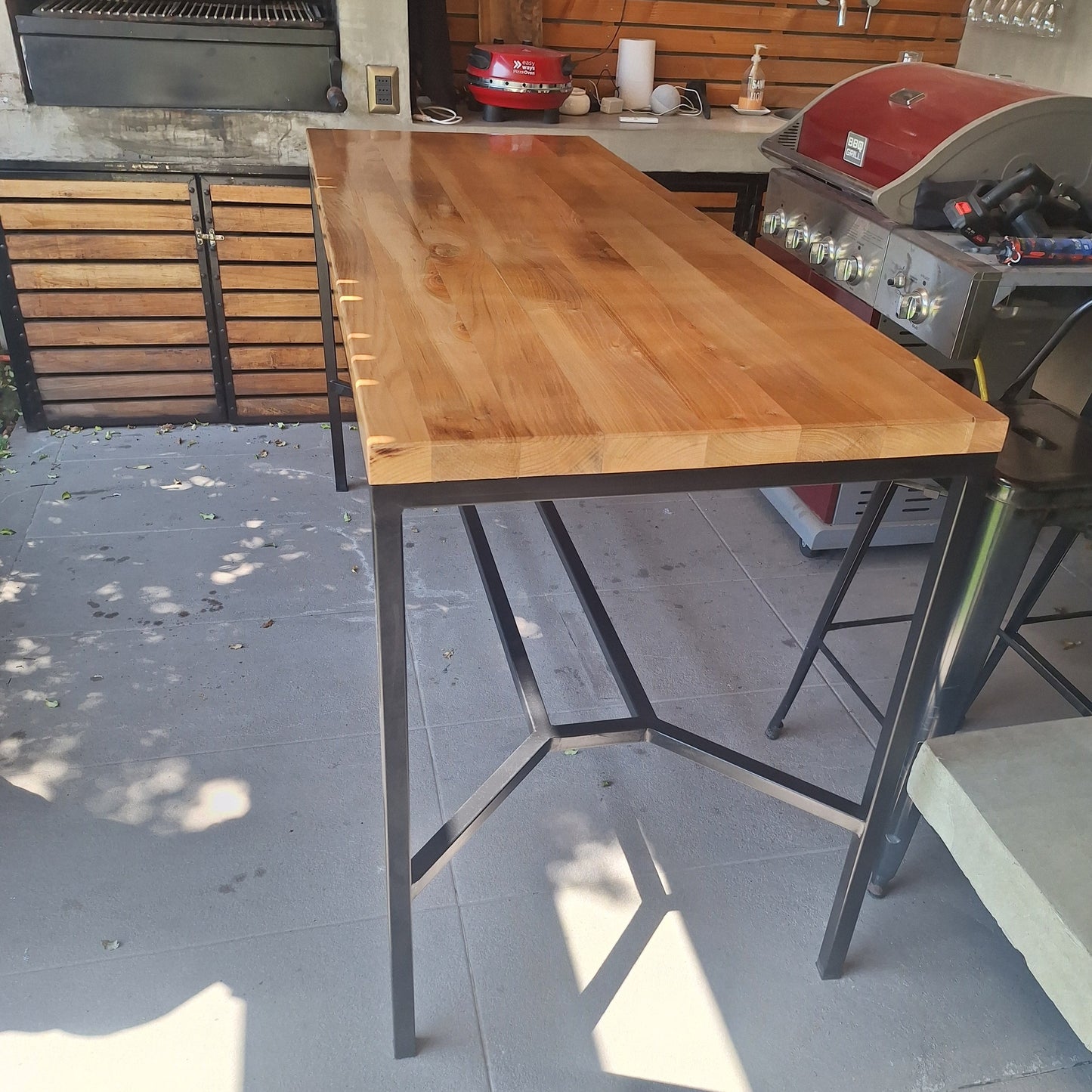 Mesa Alta de Terraza  - Fierro y Roble  - 180x70x95