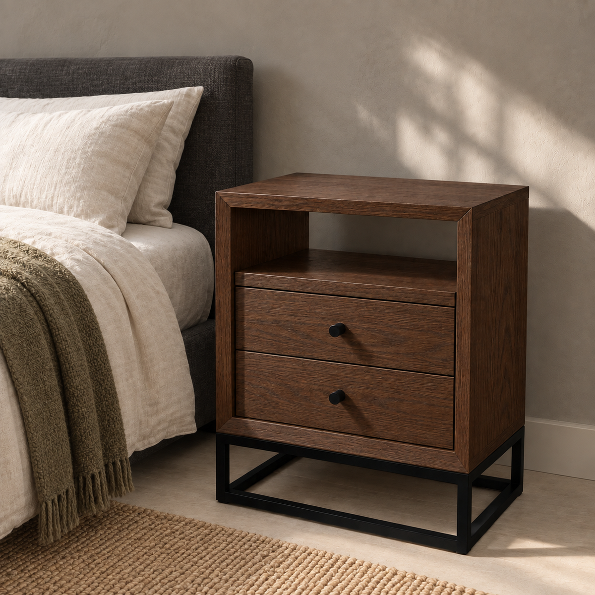 Velador Industrial Fierro Madera - Modelo Tokio Oscuro