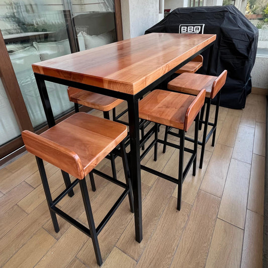 Mesa Alta de Terraza con 6 pisos - Fierro y Roble  - 150x70x95