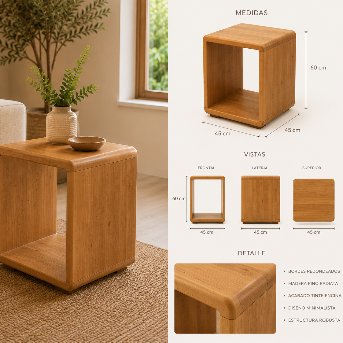 Mesa Lateral Madera - Modelo Ohio