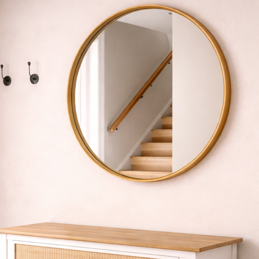 Espejo Redondo Pared - Modelo Fierro Dorado 60cm