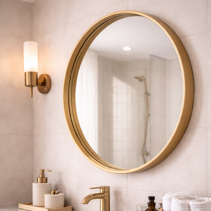 Espejo Redondo Pared - Modelo Fierro Dorado 60cm