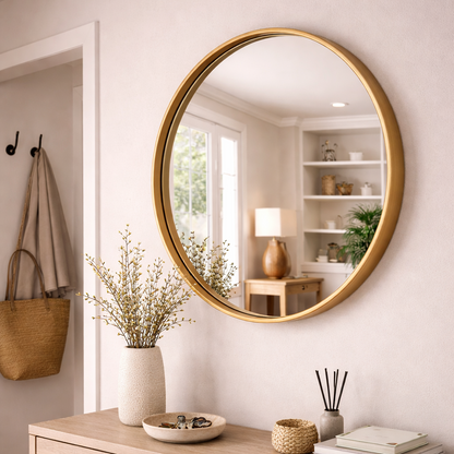 Espejo Redondo Pared - Modelo Fierro Dorado 60cm