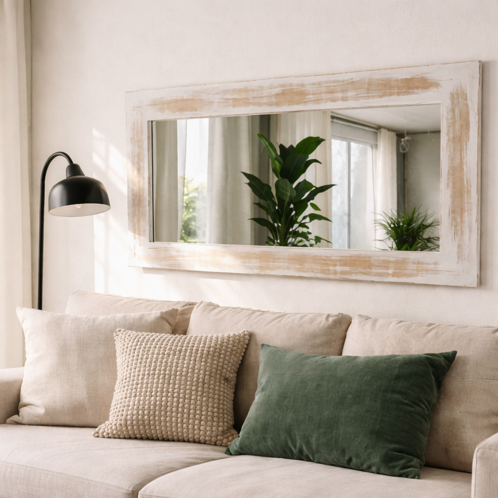 Espejo Pared Madera - Modelo Retro Blanco