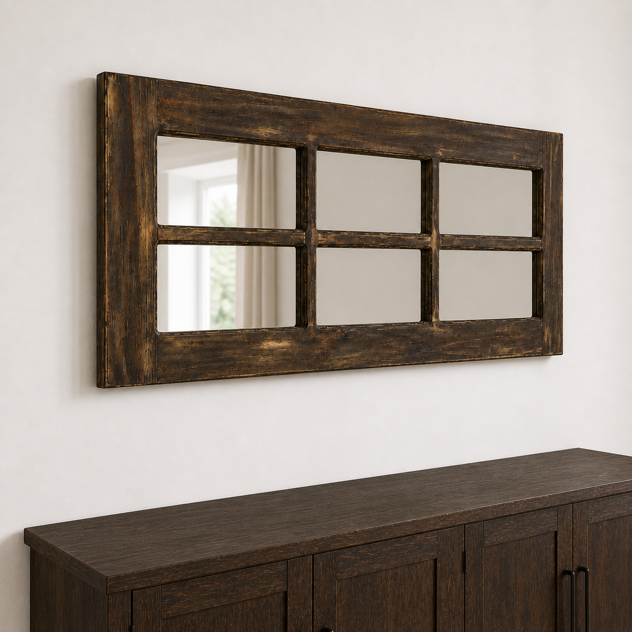 Espejo Pared Madera - Linea Retro Ventanal Oscuro
