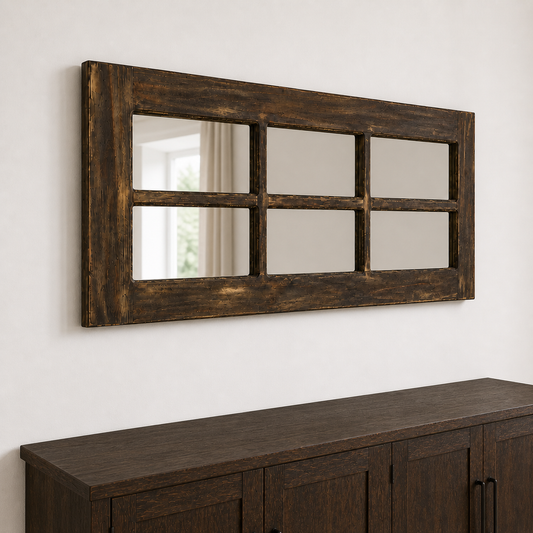 Espejo Pared Madera - Linea Retro Ventanal Oscuro