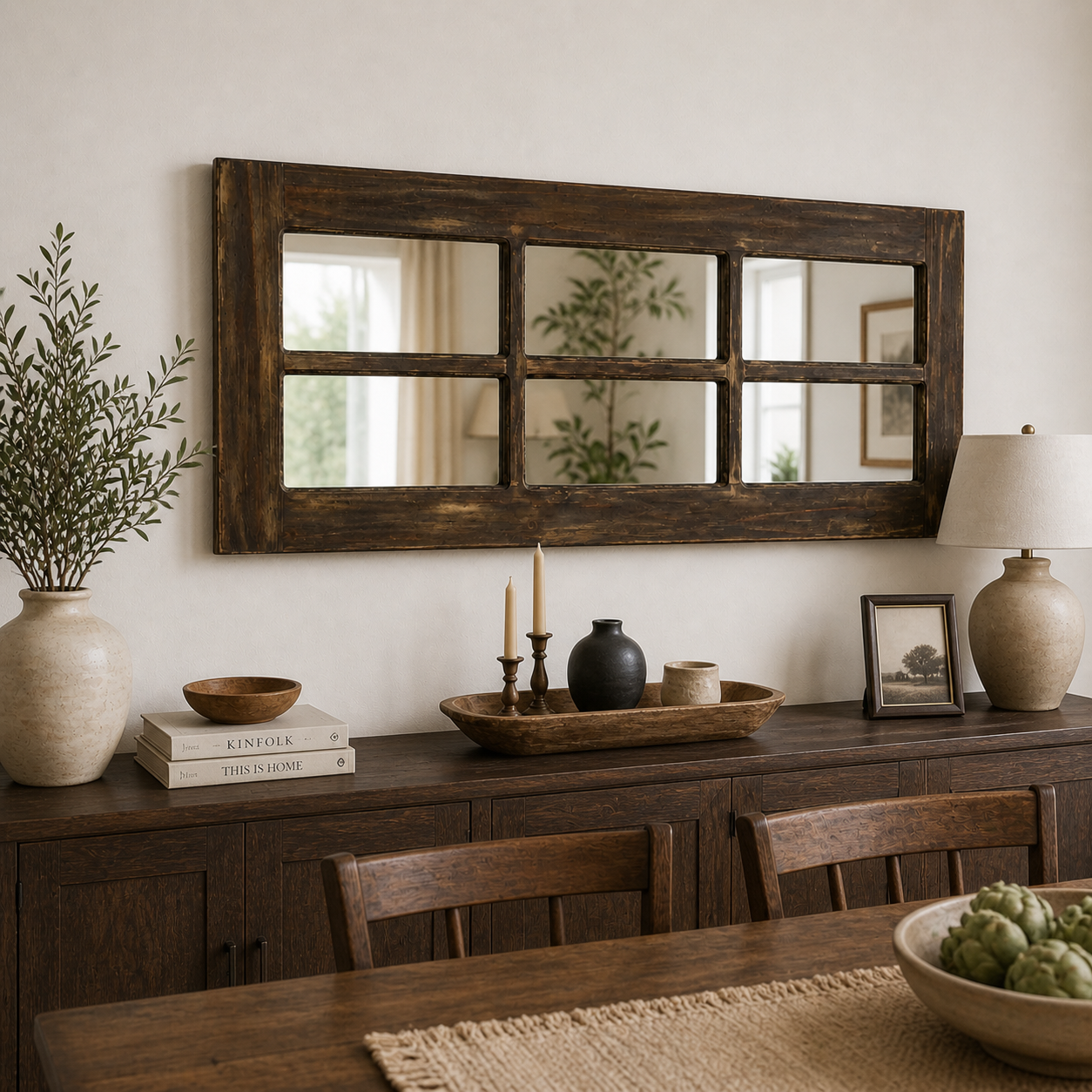 Espejo Pared Madera - Linea Retro Ventanal Oscuro