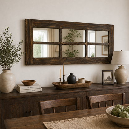 Espejo Pared Madera - Linea Retro Ventanal Oscuro