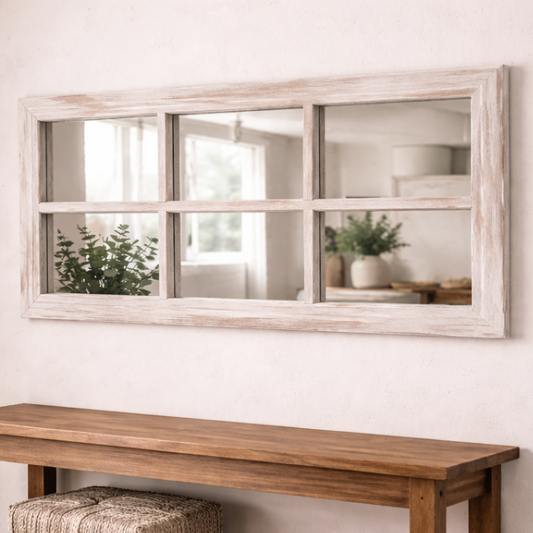 Espejo Pared Madera - Modelo Retro Ventanal Blanco