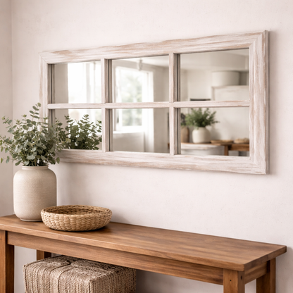 Espejo Pared Madera - Modelo Retro Ventanal Blanco
