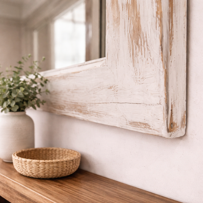 Espejo Pared Madera - Modelo Retro Ventanal Blanco