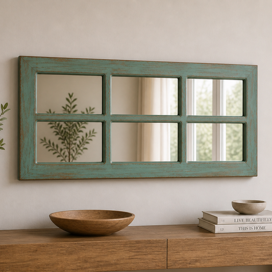 Espejo Pared Madera - Linea Ventanal Color Verde Agua