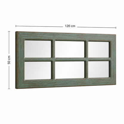Espejo Pared Madera - Linea Ventanal Color Verde Agua